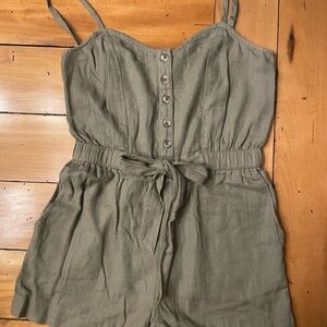Aerie Olive Green Linen-Blend Spaghetti-Strap Romper